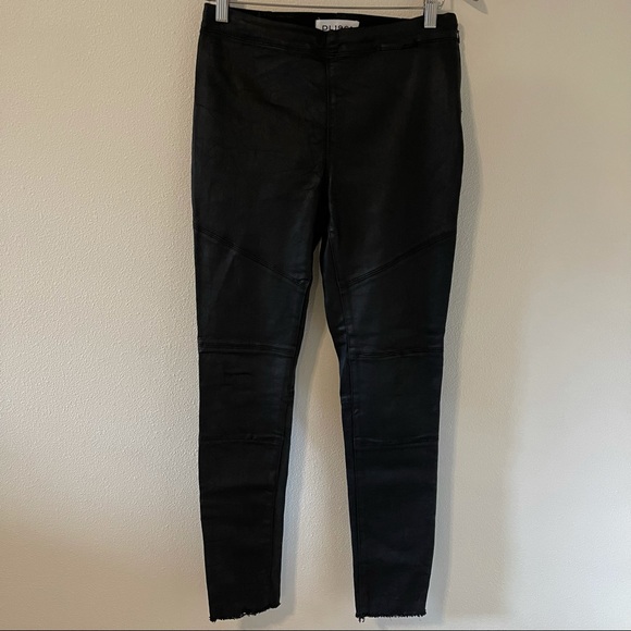 DL1961 Haven Coated Black Asphalt Leggings Raw Hem Side Zipper-28 - Picture 2 of 15